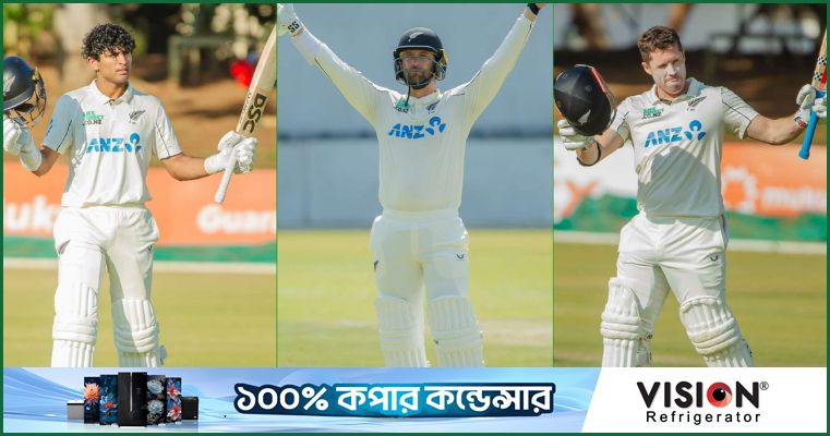 রাচিন-কনওয়ে-নিকোলসের সেঞ্চুরিতে পিষ্ট জিম্বাবুয়ে